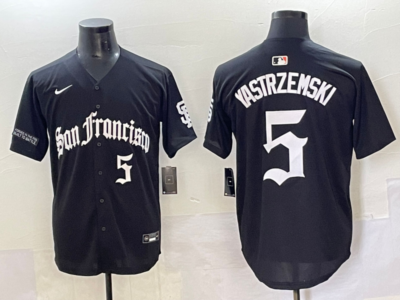 Men 2025 San Francisco Giants #5 Yastrezemski Black Five generations Joint Name Nike MLB Jersey style 22